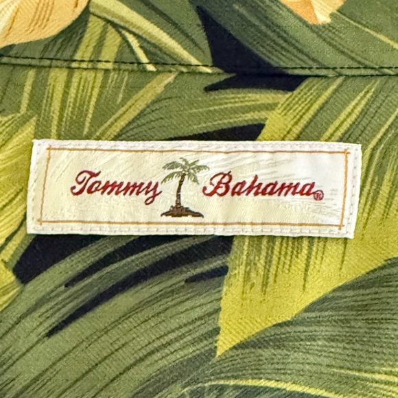 Tommy Bahama Silk Shirt Green Mens XL Tropical Hawaiian Palms Floral Embroidered - Picture 13 of 15